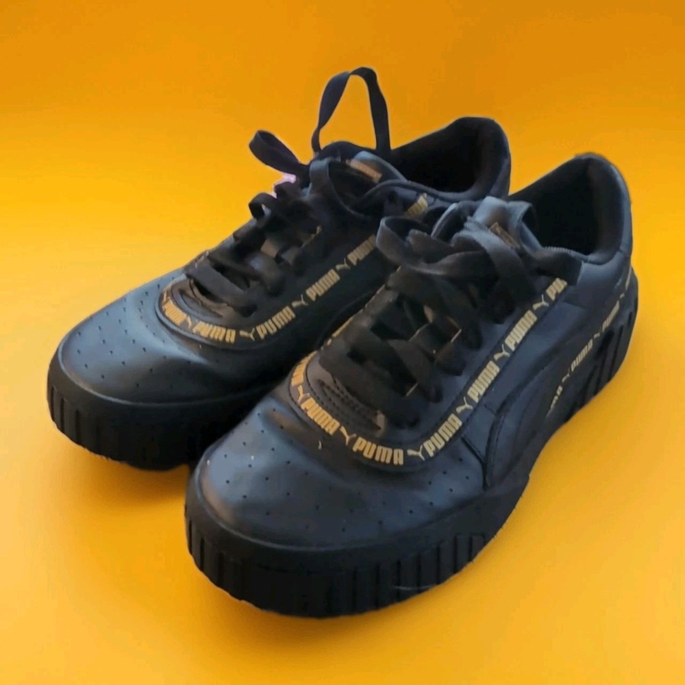 Puma Cali Taping Ps Black & Gold Athletic Sneakers Kids Size US 7c